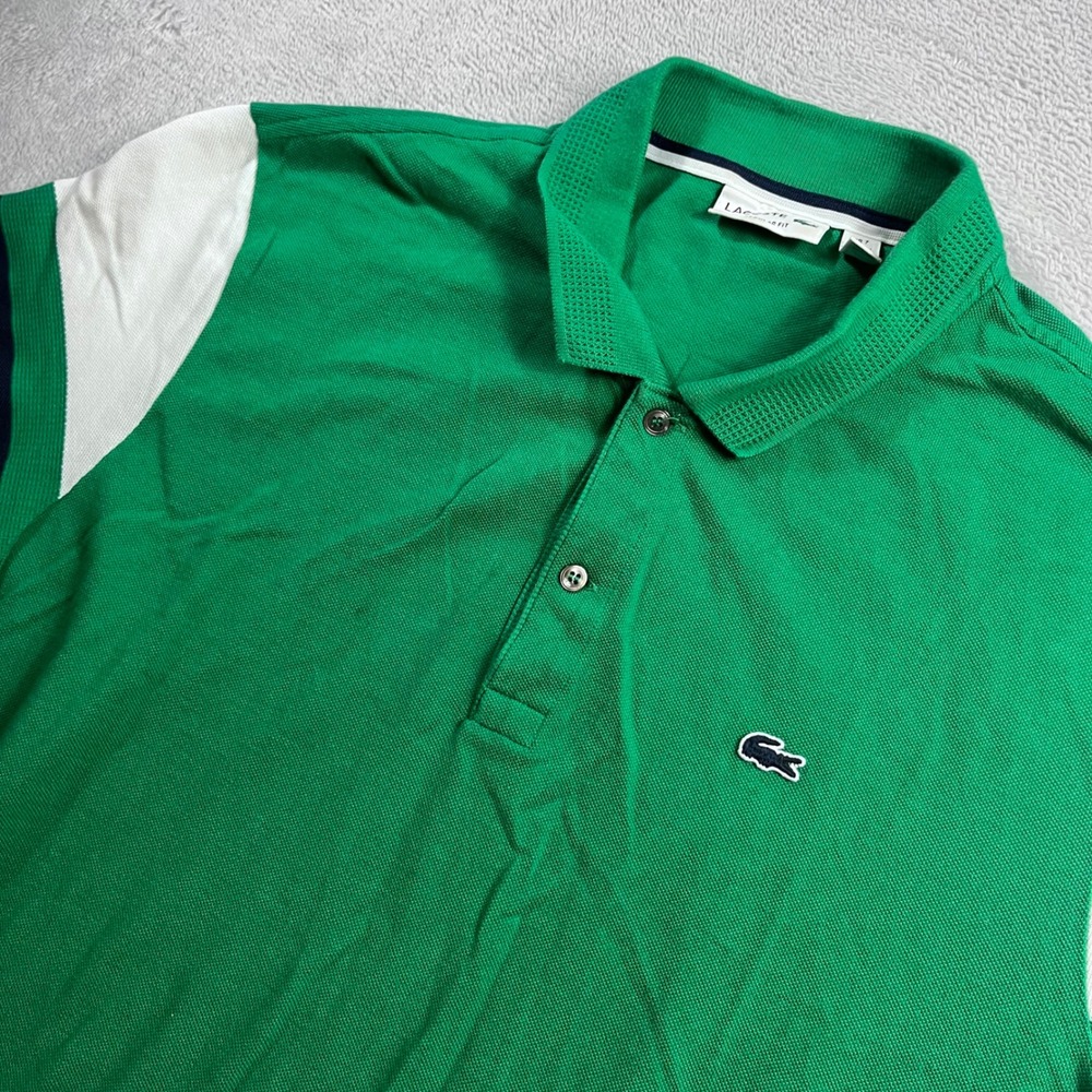 Lacoste Green Polo with White Sleeve Panel